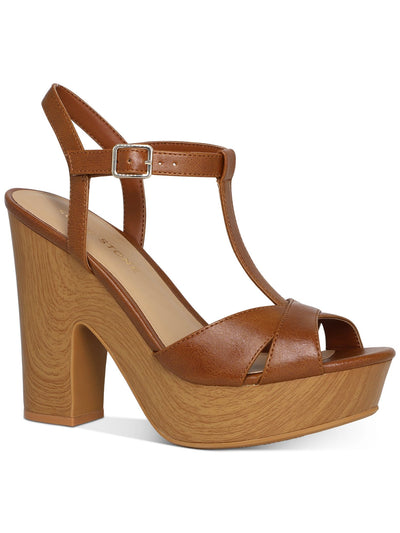 SUN STONE Womens Tan Brown Cushioned Platform 1" Adjustable Strap Ankle Strap Jamie Open Toe Block Heel Buckle Dress Slingback Sandal 10.5 M