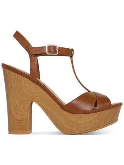 SUN STONE Womens Tan Brown Cushioned Platform 1" Adjustable Strap Ankle Strap Jamie Open Toe Block Heel Buckle Dress Slingback Sandal 10.5 M