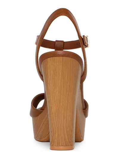 SUN STONE Womens Tan Brown Cushioned Platform 1" Adjustable Strap Ankle Strap Jamie Open Toe Block Heel Buckle Dress Slingback Sandal 10.5 M