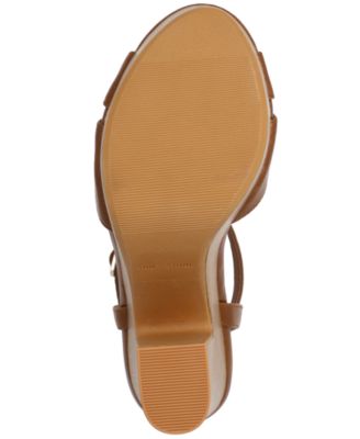 SUN STONE Womens Tan Brown Cushioned Platform 1" Adjustable Strap Ankle Strap Jamie Open Toe Block Heel Buckle Dress Slingback Sandal M
