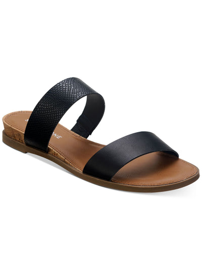 SUN STONE Womens Black Cushioned Slip Resistant Easten Round Toe Wedge Slip On Slide Sandals Shoes 6 M