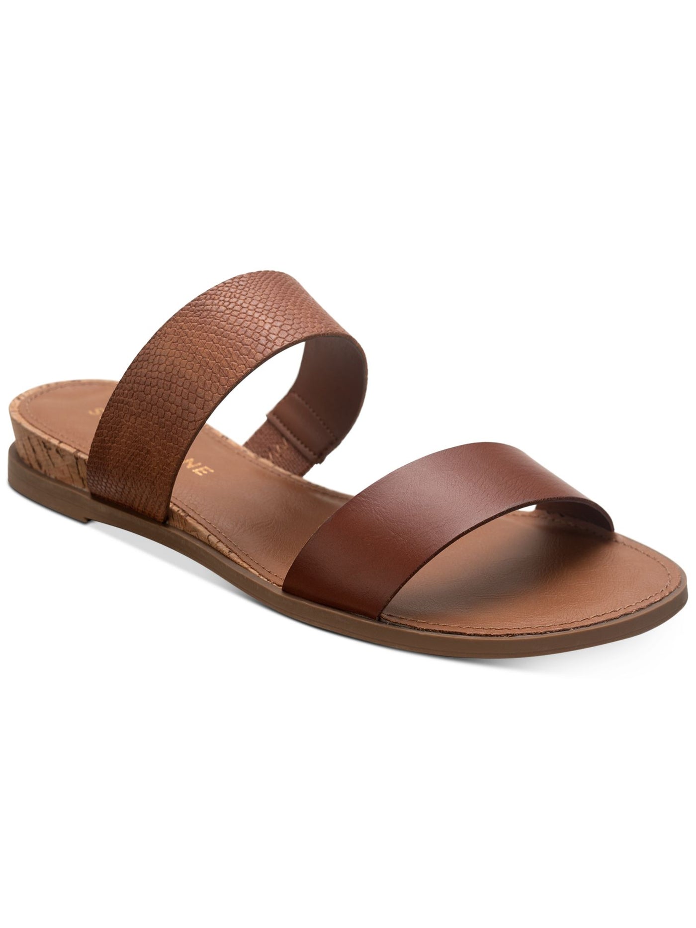 SUN STONE Womens Brown Snakeskin Slip Resistant Cushioned Easten Round Toe Wedge Slip On Slide Sandals Shoes 7.5 W