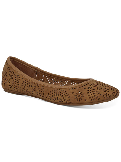 SUN STONE Womens Brown Perforated Cushioned Round Toe Slip On Flats Shoes 6
