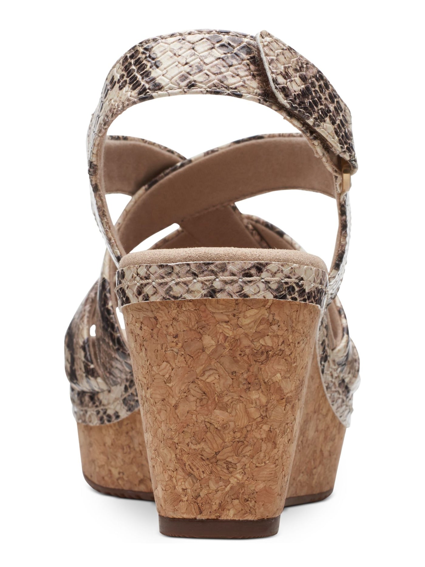 COLLECTION BY CLARKS Womens Beige Snake Print Crisscross Straps Boho Inspired Cork Wedge Comfort Annadel Ryana Round Toe Wedge Slingback Sandal 7.5 M