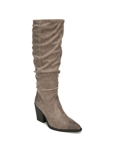 SOUL Womens Beige Antimicrobial Arch Support Goring Mackenzie Almond Toe Block Heel Zip-Up Slouch Boot 8 M