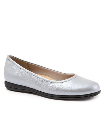 TROTTERS Womens Silver Cushioned Removable Insole Darcey Round Toe Slip On Leather Flats Shoes 6 W