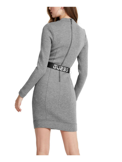 GUESS Womens Gray Long Sleeve Keyhole Short Sheath Dress L