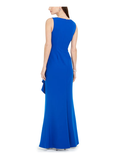 ADRIANNA PAPELL Womens Blue Slitted Sleeveless V Neck Full-Length Formal Sheath Dress 0