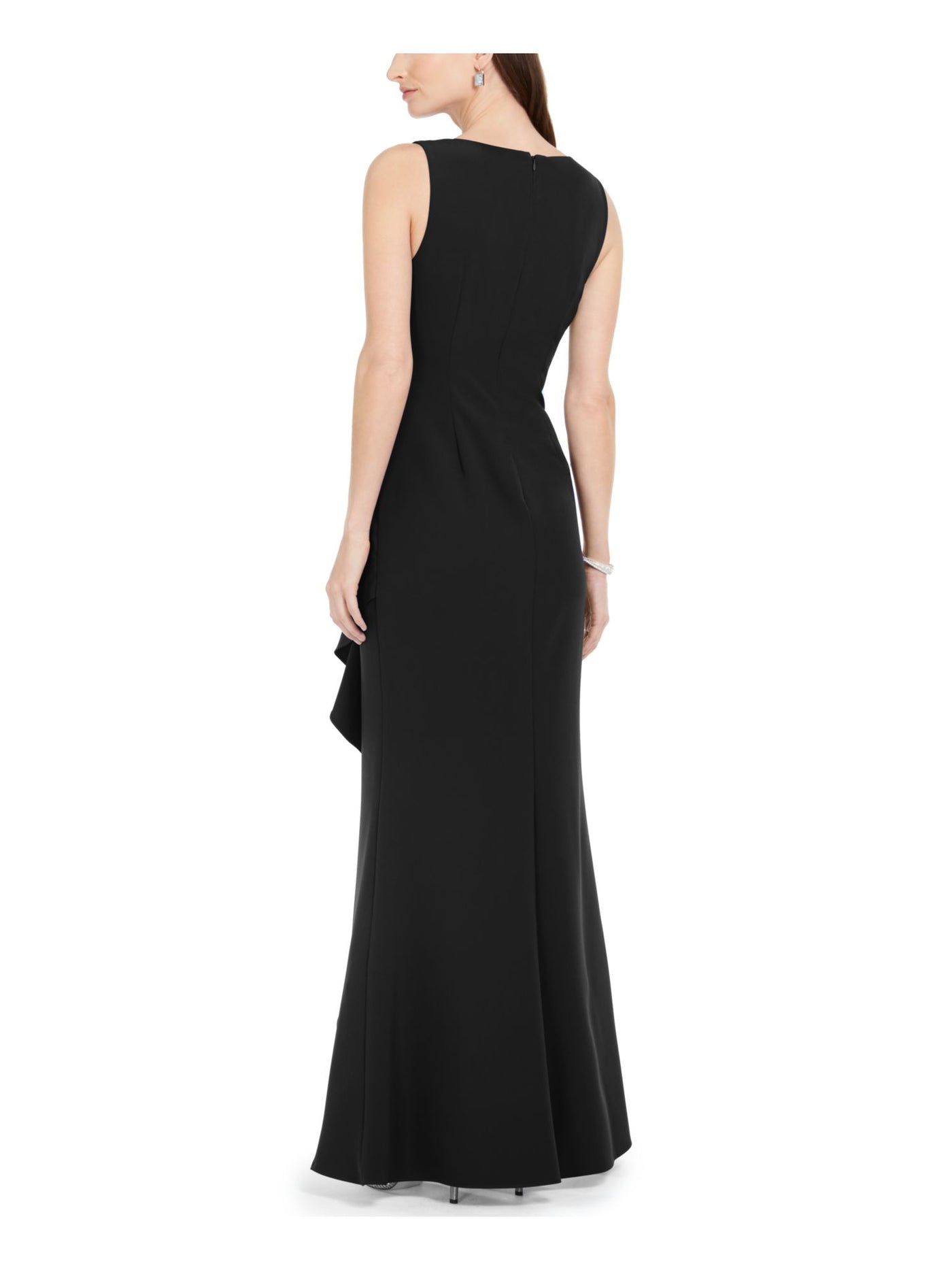 ADRIANNA PAPELL Womens Black Slitted Sleeveless V Neck Full-Length Formal Sheath Dress 0