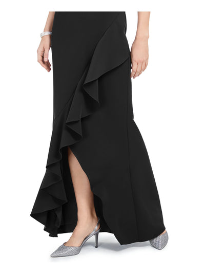 ADRIANNA PAPELL Womens Black Slitted Sleeveless V Neck Full-Length Formal Sheath Dress