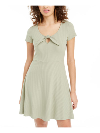 PLANET GOLD Womens Green Short Sleeve Keyhole Short Fit + Flare Dress Juniors XL