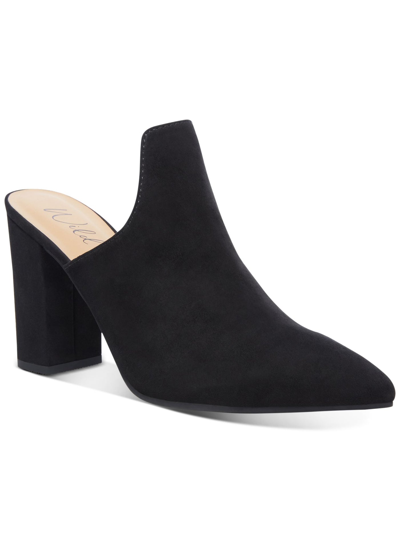 WILD PAIR Womens Black Extended Vamp Carlita Pointed Toe Block Heel Slip On Heeled Mules Shoes 6 M