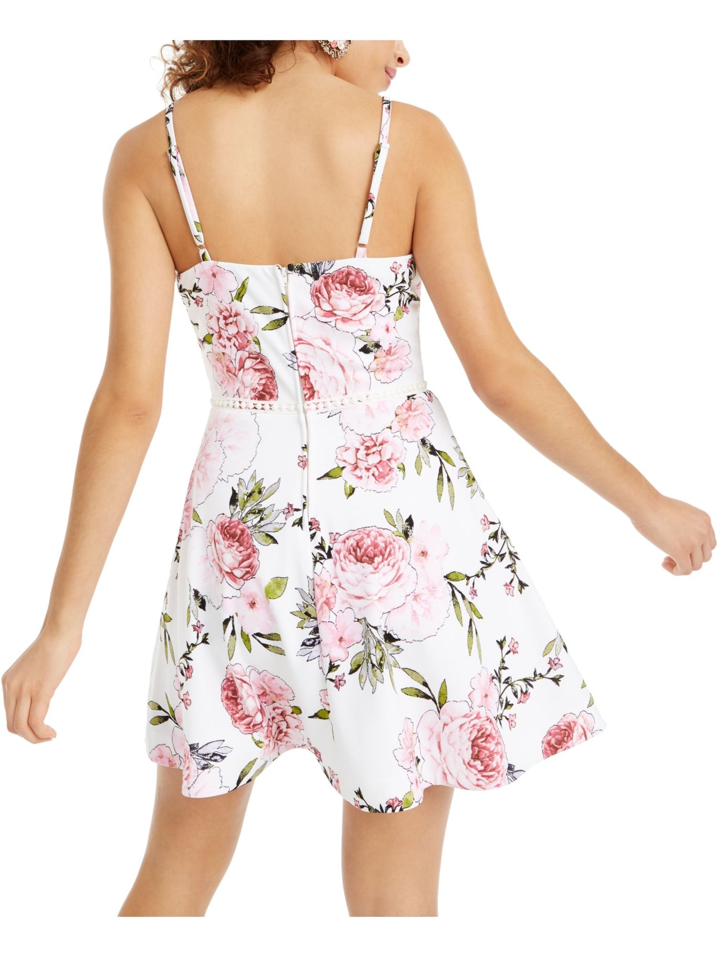 SPEECHLESS Womens Ivory Floral V Neck Short Fit + Flare Dress Size: 13