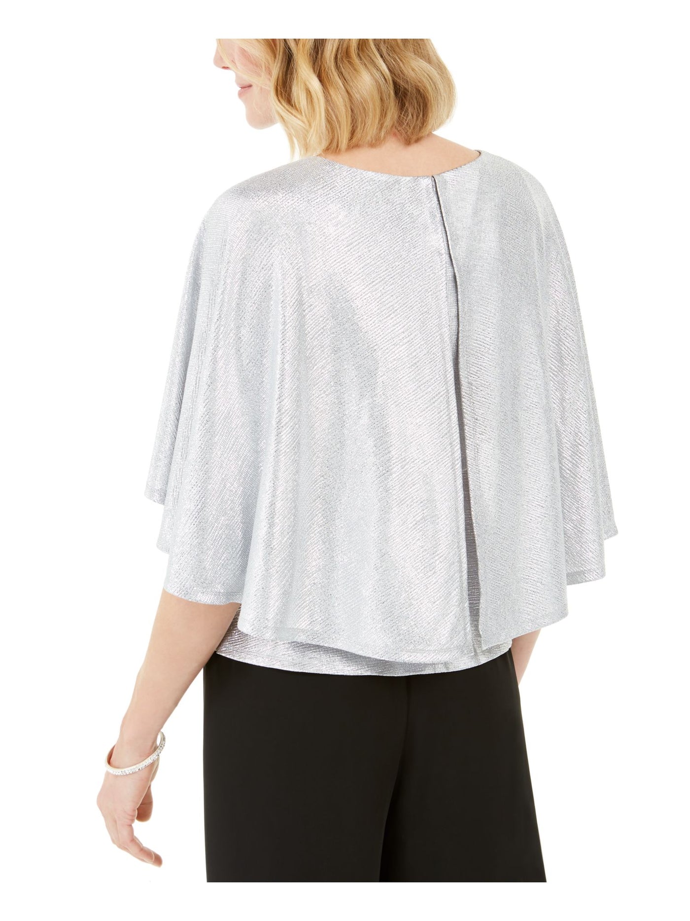 ADRIANNA PAPELL Womens Silver 3/4 Sleeve Scoop Neck Party Peplum Top 14