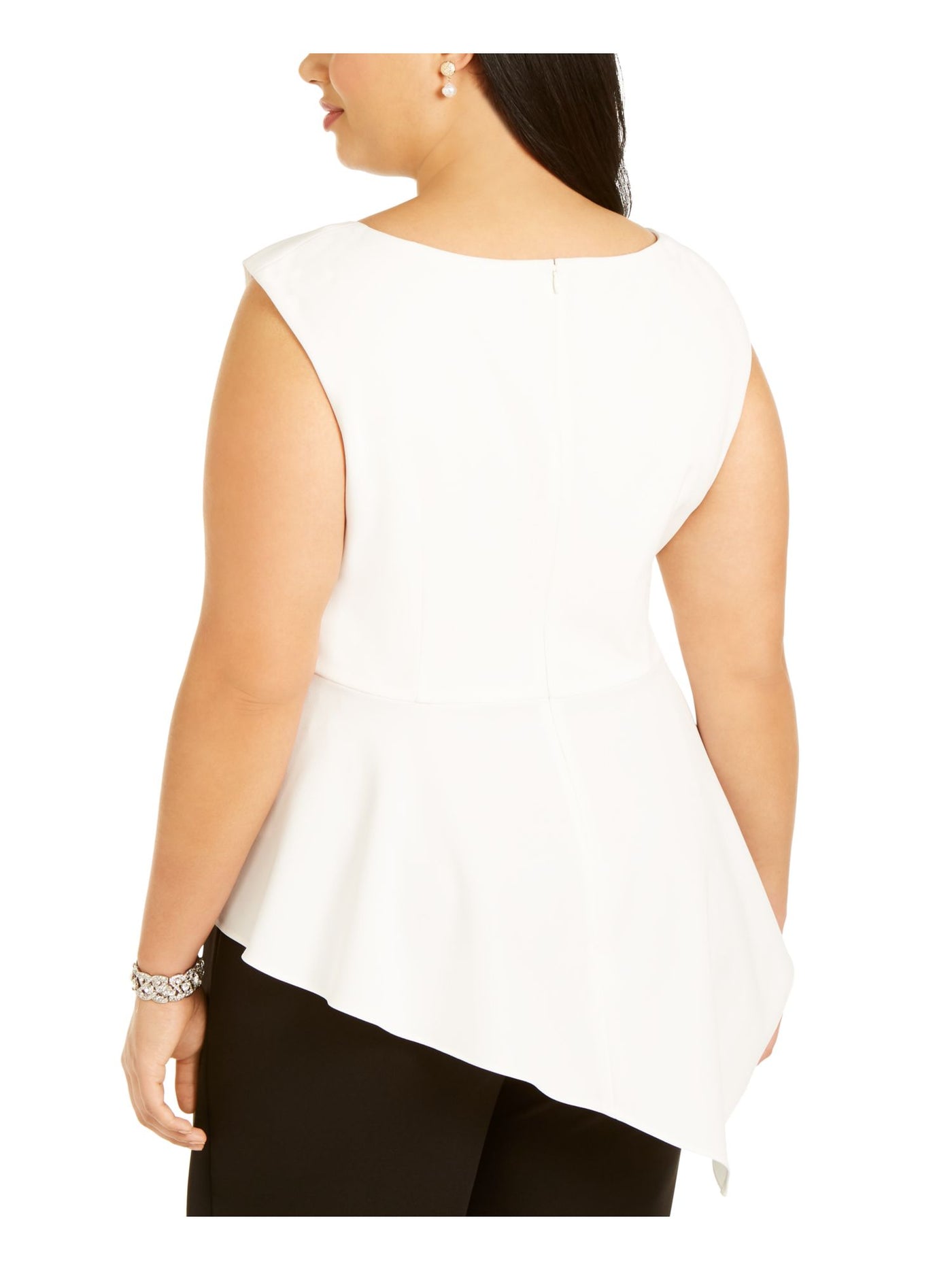 ADRIANNA PAPELL Womens White Ruched Zippered Sleeveless Peplum Top 8P