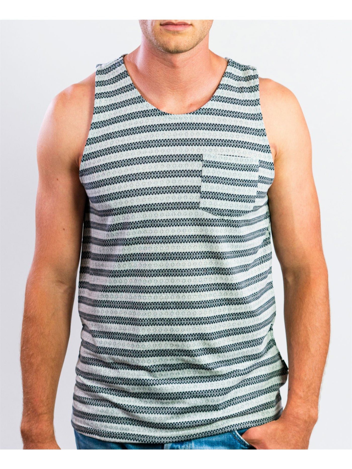 BEAUTIFUL GIANT Mens Gray Striped Sleeveless Crew Neck Stretch Tank Top XL