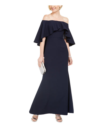 VINCE CAMUTO Womens Ruffled Zippered Gown Bell Sleeve Off Shoulder Full-Length Formal Mermaid Dress