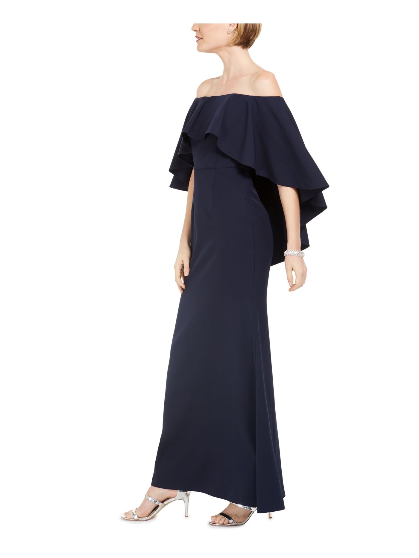 VINCE CAMUTO Womens Navy Ruffled Bell Sleeve Off Shoulder Full-Length Formal Mermaid Dress 4