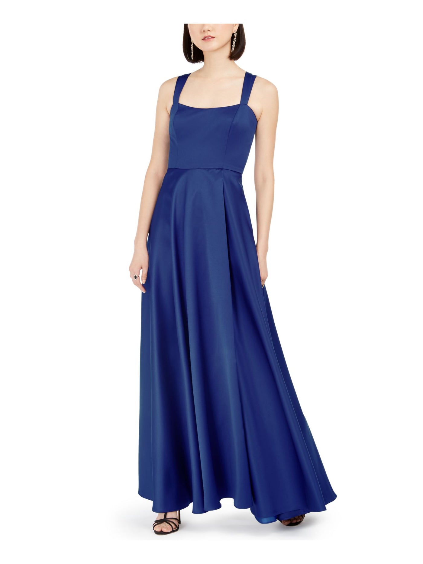 XSCAPE Womens Blue Sleeveless Square Neck Full-Length Evening Fit + Flare Dress Petites 6P