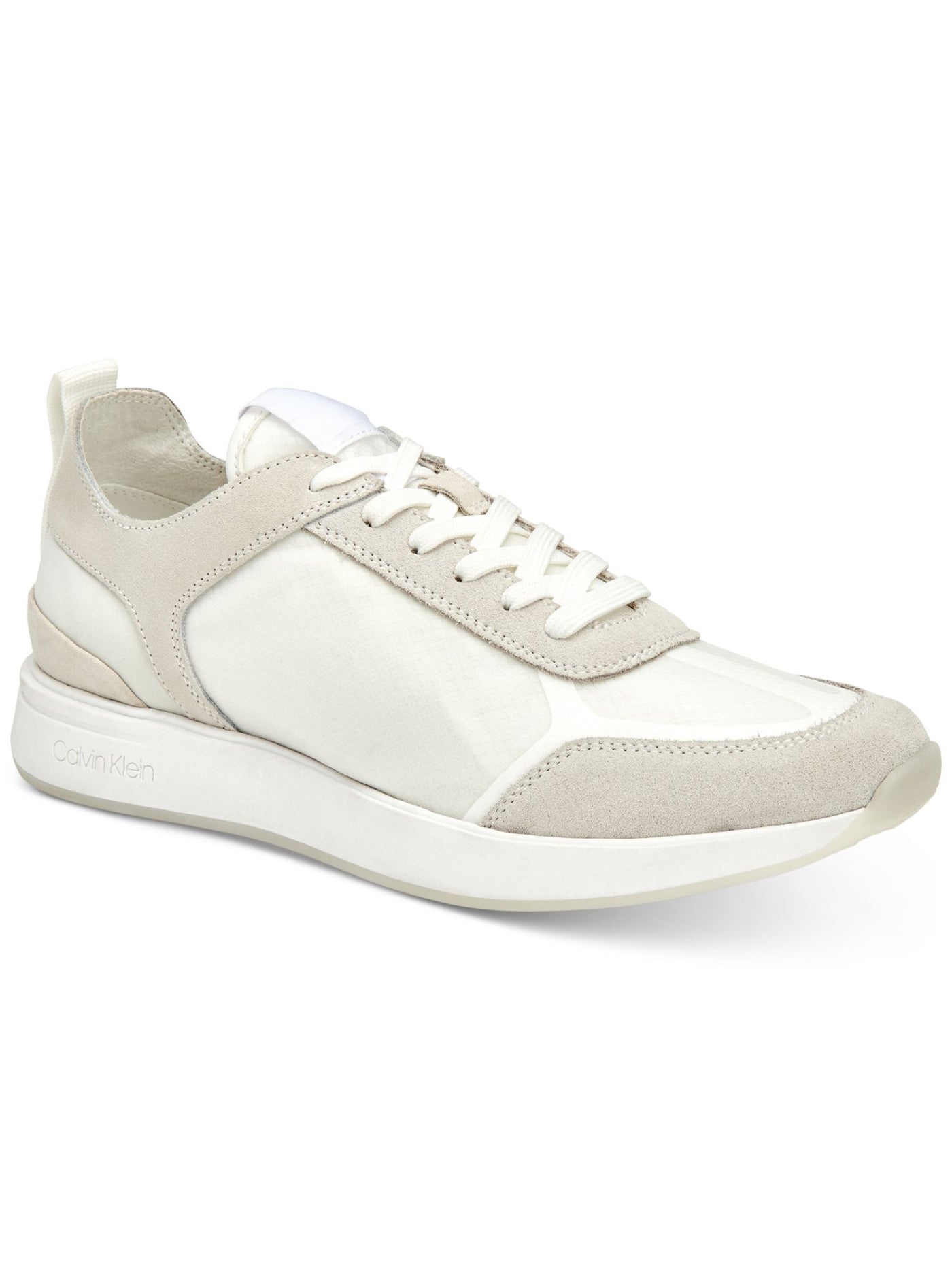 CALVIN KLEIN Mens White Mixed Media Heel Pull-Tab Padded Delbert Round Toe Wedge Lace-Up Sneakers Shoes 10 M