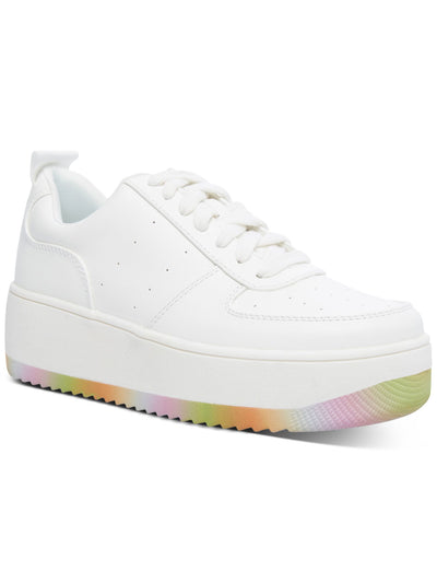 WILD PAIR Womens White Rainbow Braxton Round Toe Platform Lace-Up Athletic Sneakers Shoes 9 M