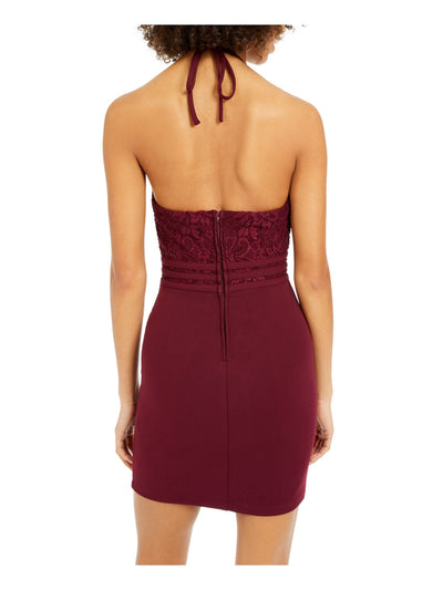 SPEECHLESS Womens Maroon Lace Shimmering Spaghetti Strap V Neck Mini Cocktail Body Con Dress 1