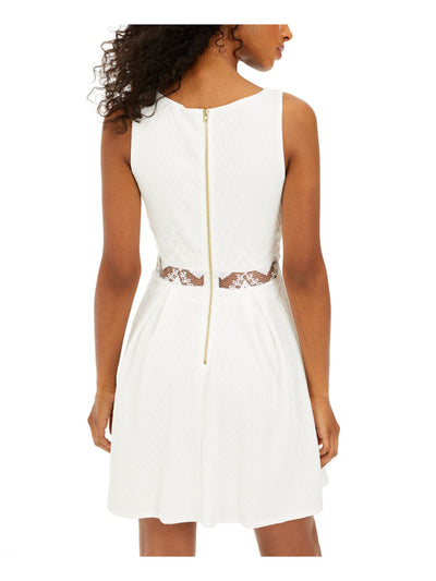 SEQUIN HEARTS Womens White Zippered Sleeveless V Neck Short Party Fit + Flare Dress Juniors 11