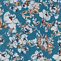 1. STATE Womens Teal Ruffled Sheer Button-up Floral Short Sleeve V Neck Blouse