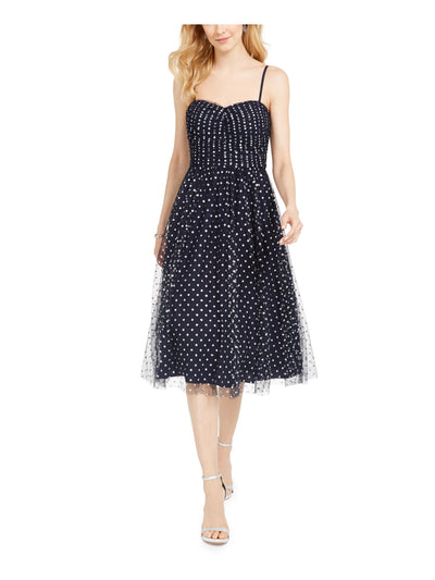 ELIZA J Womens Navy Spaghetti Strap Sweetheart Neckline Below The Knee Party A-Line Dress 6