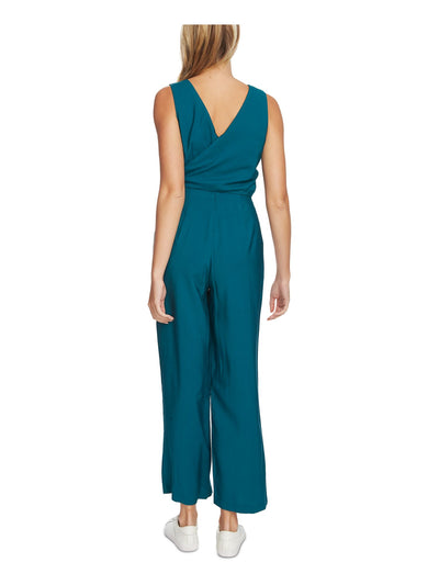 1. STATE Womens Teal Sleeveless V Neck Wrap Cropped Jumpsuit 8