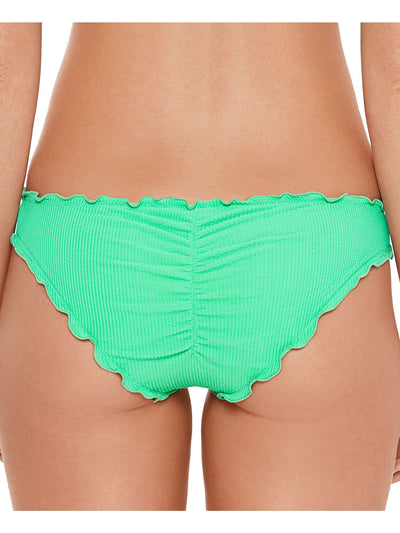 SALT + COVE Women's Green Stretch Limited Coverage Bikini Ruffled Shirred Pucker Up Hipster Swimsuit Bottom XS