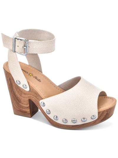 SEVEN DIALS Womens White 1-1/2" Platform Cross Back Strap Detail Cushioned Adjustable Strap Studded Calgary Round Toe Sculpted Heel Buckle Dress Sandals Shoes 8 M
