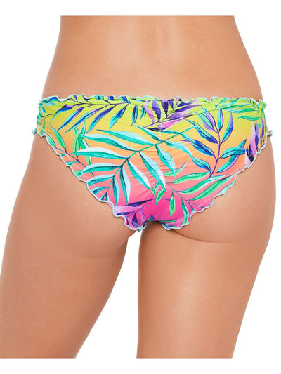 SALT + COVE Women's Aqua Tropical Print Stretch Skimpy Bottom Coverage Ruffled Hipster Swimsuit Bottom L