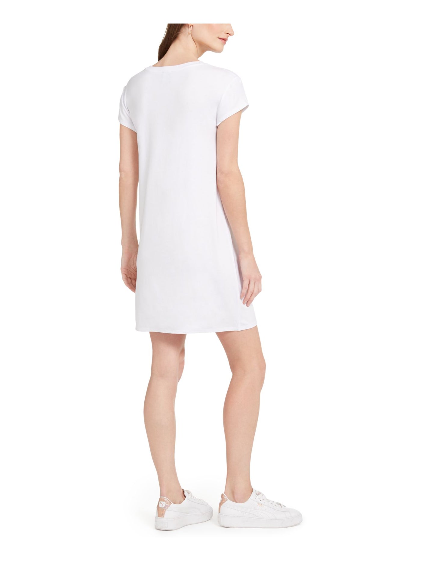 ADRIANNA PAPELL Womens White Logo Graphic Short Sleeve Jewel Neck Short Shift Dress XL