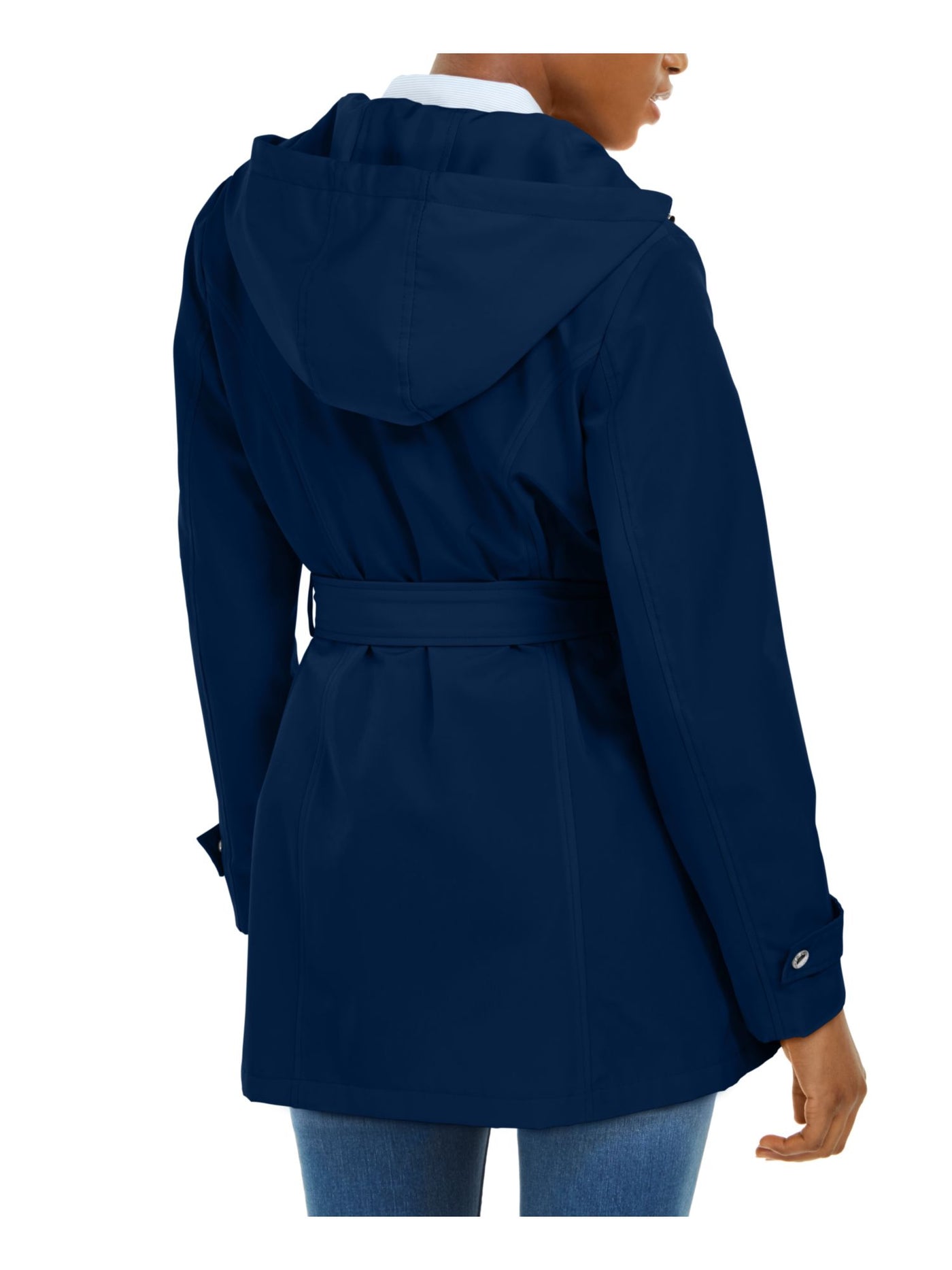 NAUTICA Womens Belted Pocketed Water-resistant Rain Coat
