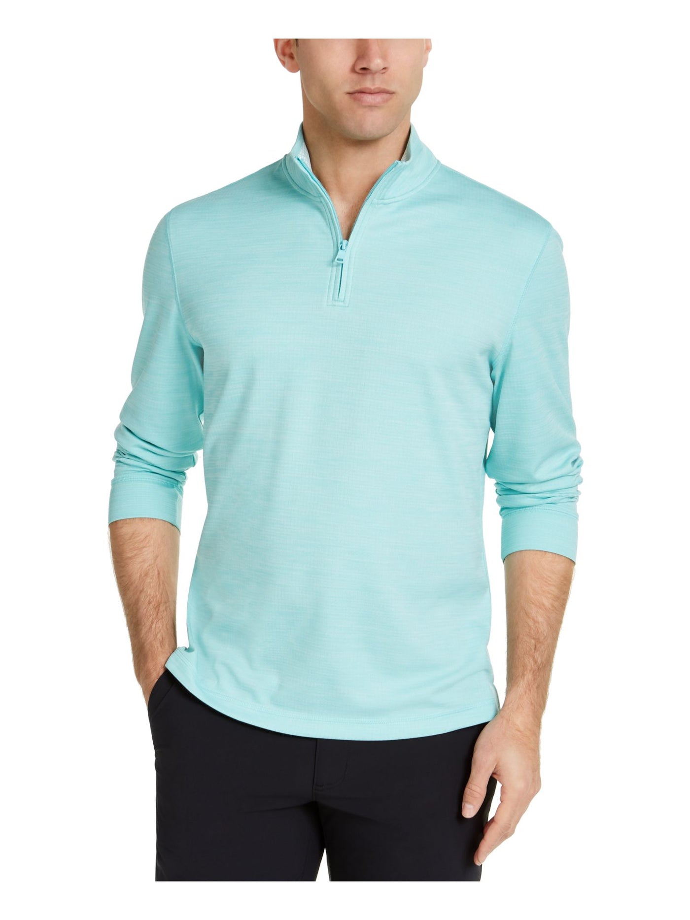 CLUBROOM Mens Turquoise Printed Mock Neck Classic Fit Quarter-Zip Moisture Wicking Sweatshirt L