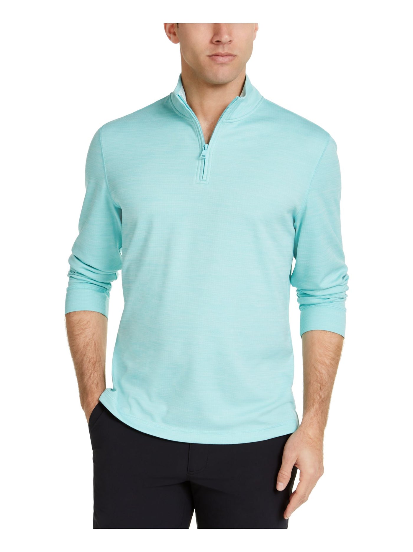 CLUBROOM Mens Tech Teal Heather Mock Neck Classic Fit Quarter-Zip Moisture Wicking Sweatshirt XL