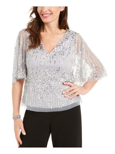 ADRIANNA PAPELL Womens Sequined Sleeveless V Neck Evening Top