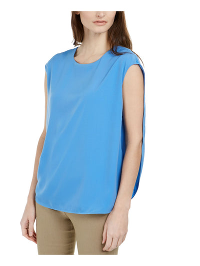 ALFANI Womens Light Blue Sleeveless Jewel Neck Top S