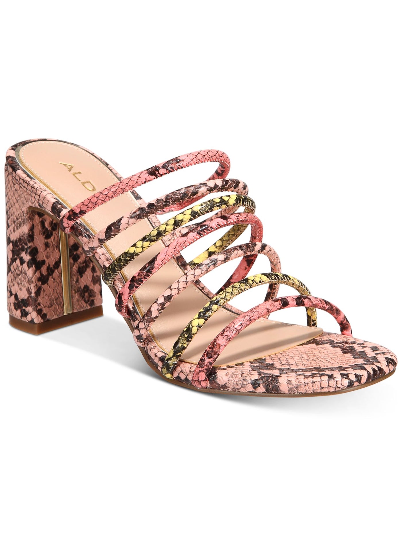 ALDO Womens Pink Snake Print Strappy Trelidda Square Toe Slip On Sandals Shoes 6