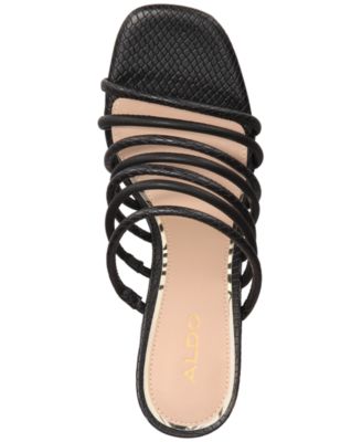ALDO Womens Black Snake Print Strappy Padded Trelidda Square Toe Block Heel Slip On Slide Sandals Shoes B