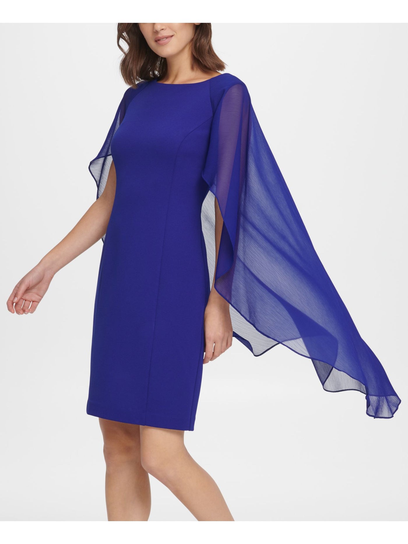 DKNY Womens Blue Flutter Sleeve Jewel Neck Above The Knee Evening Sheath Dress 4