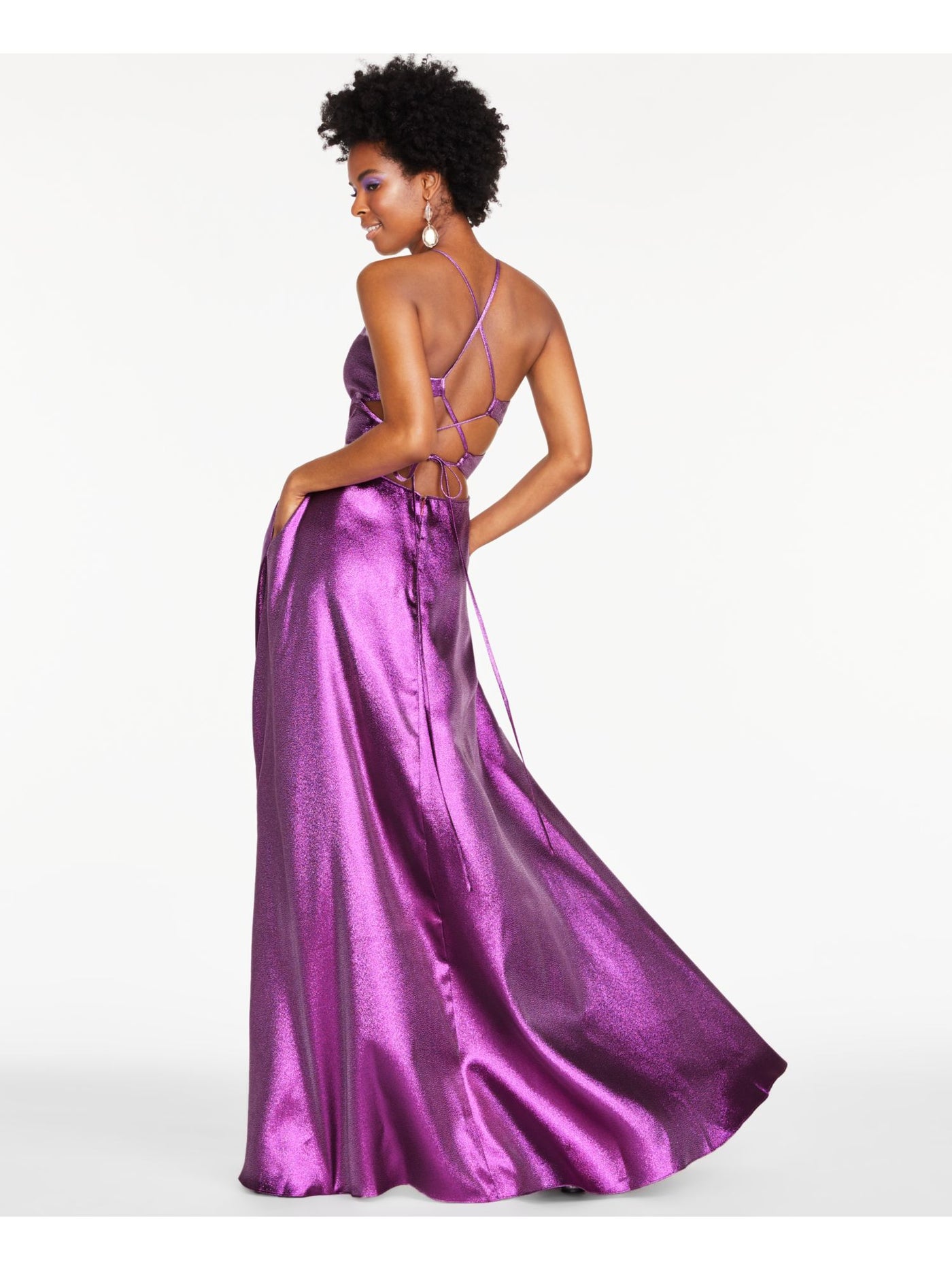 BLONDIE Womens Purple Ruffled Slitted Zippered Sleeveless Halter Maxi Prom Fit + Flare Dress Juniors 5