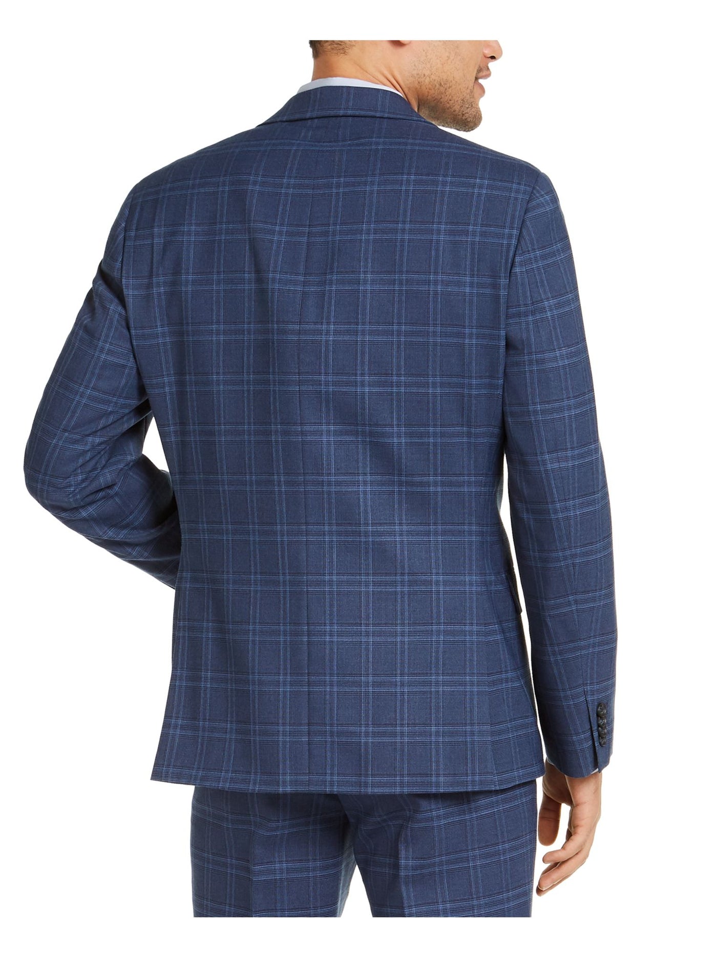 ALFANI Mens Navy Plaid Blazer Jacket 40L