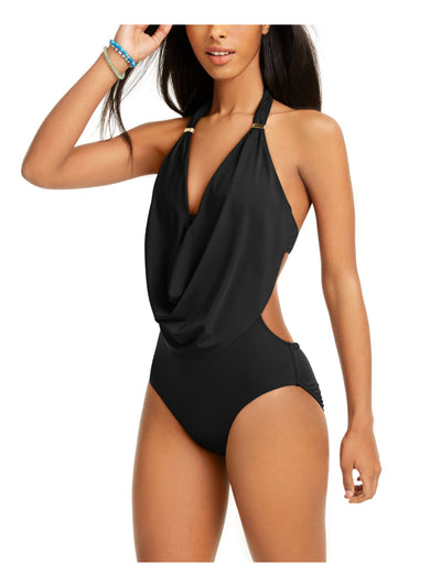 BAR III Women's Black Stretch Cutout Lined Tie Moderate Coverage Adjustable Bikini Monokini Swimsuit XS