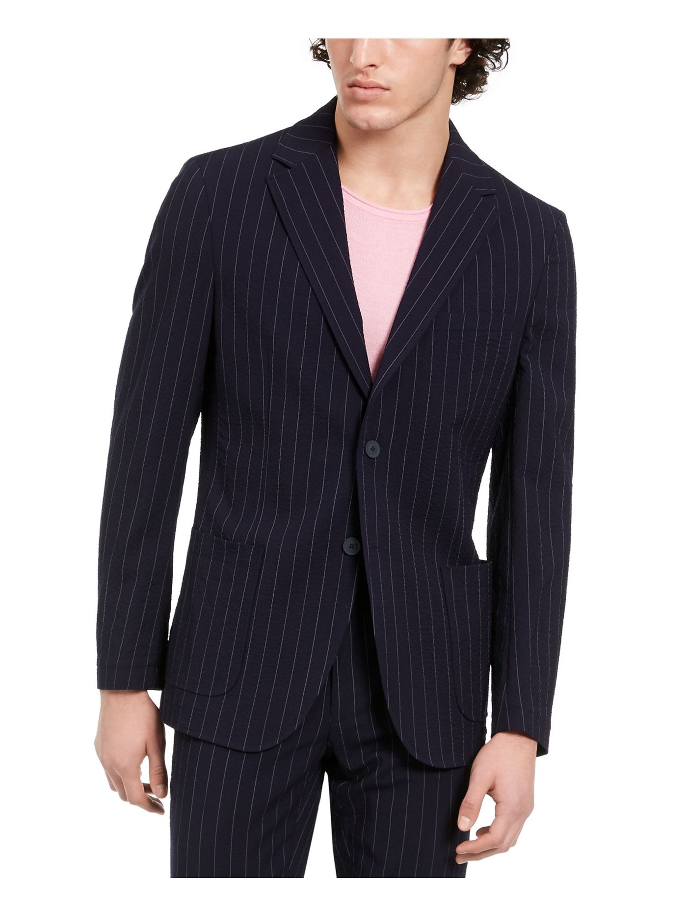 DKNY Mens Navy Striped Blazer Jacket 40R