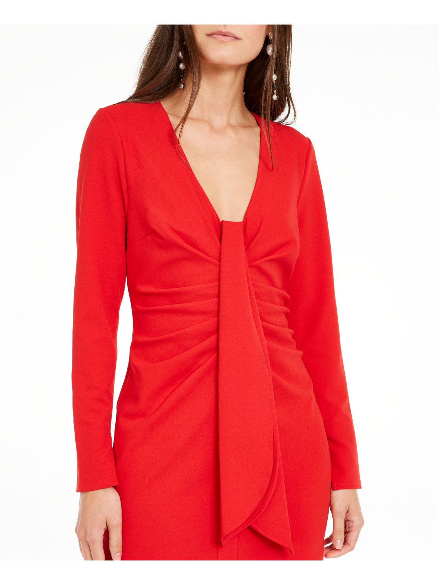 INC Womens Red Long Sleeve V Neck Mini Sheath Dress L