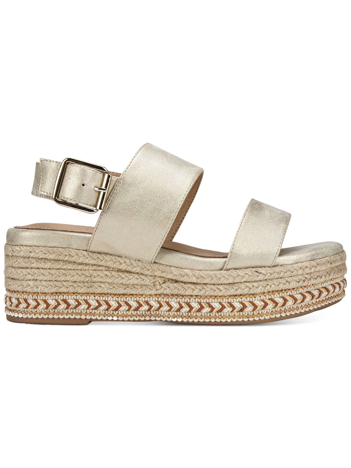 SEVEN DIALS Womens Gold 1" Platform Beaded Ankle Strap Cushioned Leawood Round Toe Wedge Buckle Espadrille Shoes 6.5 M