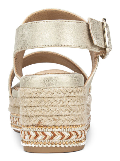 SEVEN DIALS Womens Gold 1" Platform Beaded Ankle Strap Cushioned Leawood Round Toe Wedge Buckle Espadrille Shoes 6.5 M