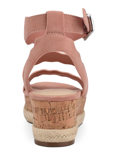 MARC FISHER Womens Pink 1" Platform Padded Cork-Like Jute Detailing Scalloped Ankle Strap Fayme Round Toe Wedge Buckle Leather Slingback Sandal 9.5 M